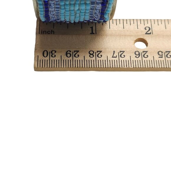 Blue Seed Beads Wide Bangle Bracelet Silver Tone Vintage - Picture 6 of 6